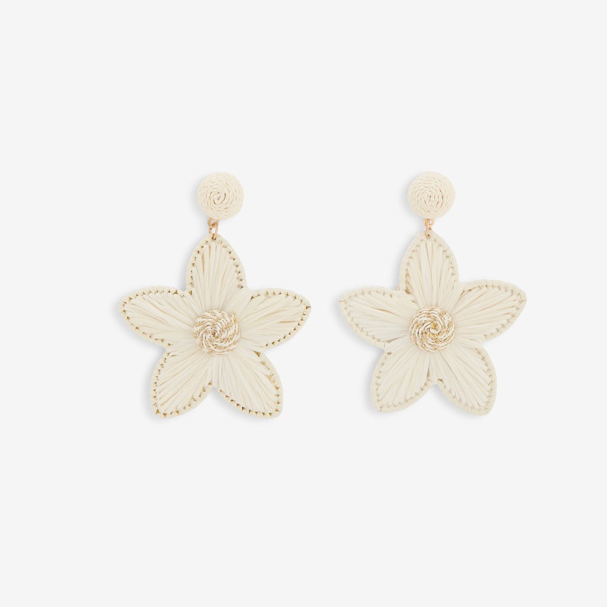 Boucles d'oreilles fleurs en raphia ivoire ivoire, BALABOOSTE