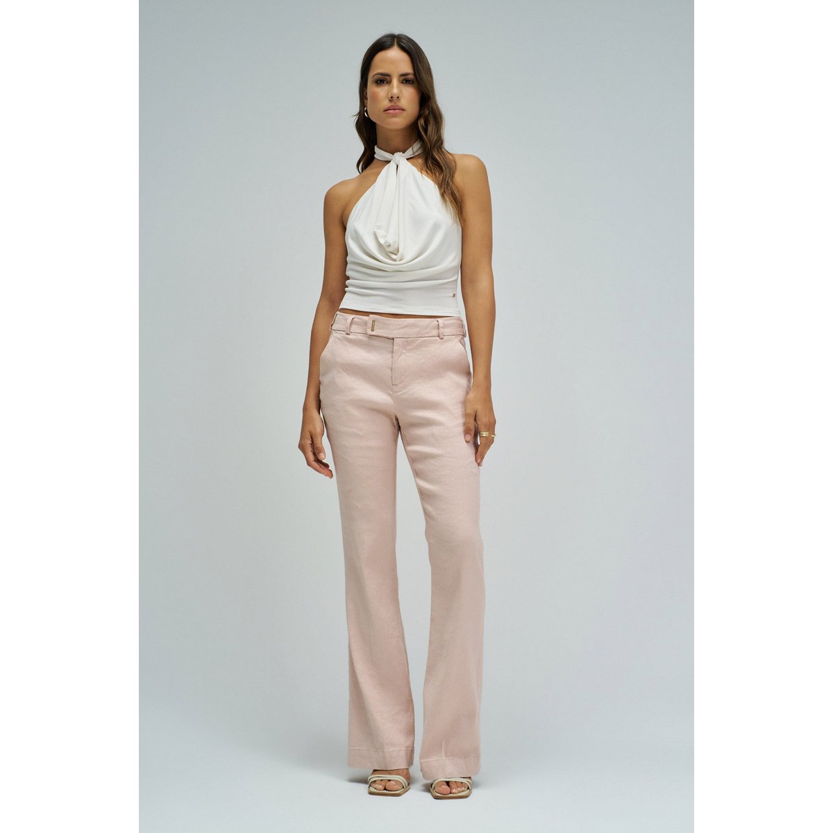 PANTALONS CHINO FLARE EN LIN rose, SALSA JEANS