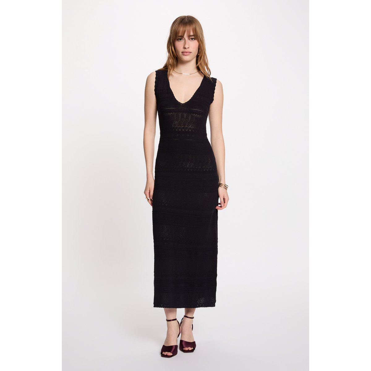 Robe tricot longue ajustée bleu marine, MORGAN