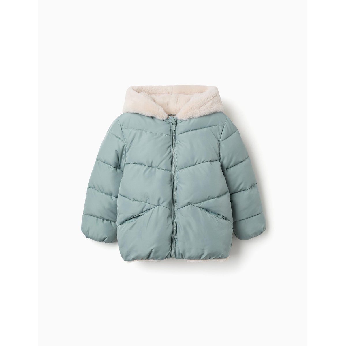 Doudoune avec capuche et doublure en peluche douce synthétique vert, ZIPPY
