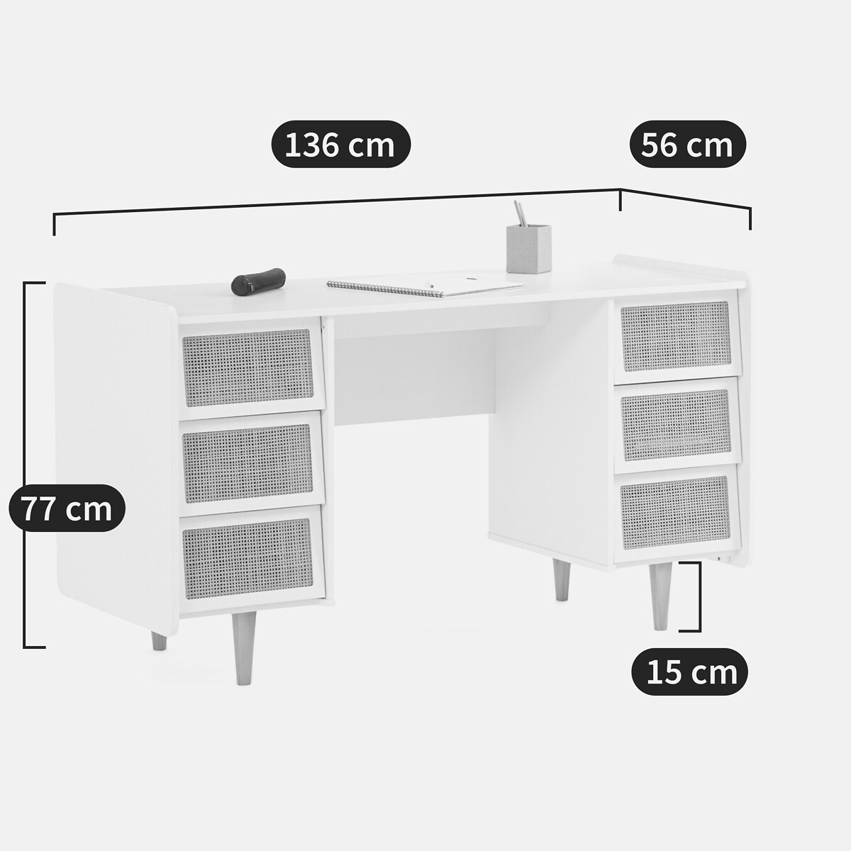 Bureau double caisson 6 tiroirs, Kaya blanc cassé, LA REDOUTE INTERIEURS