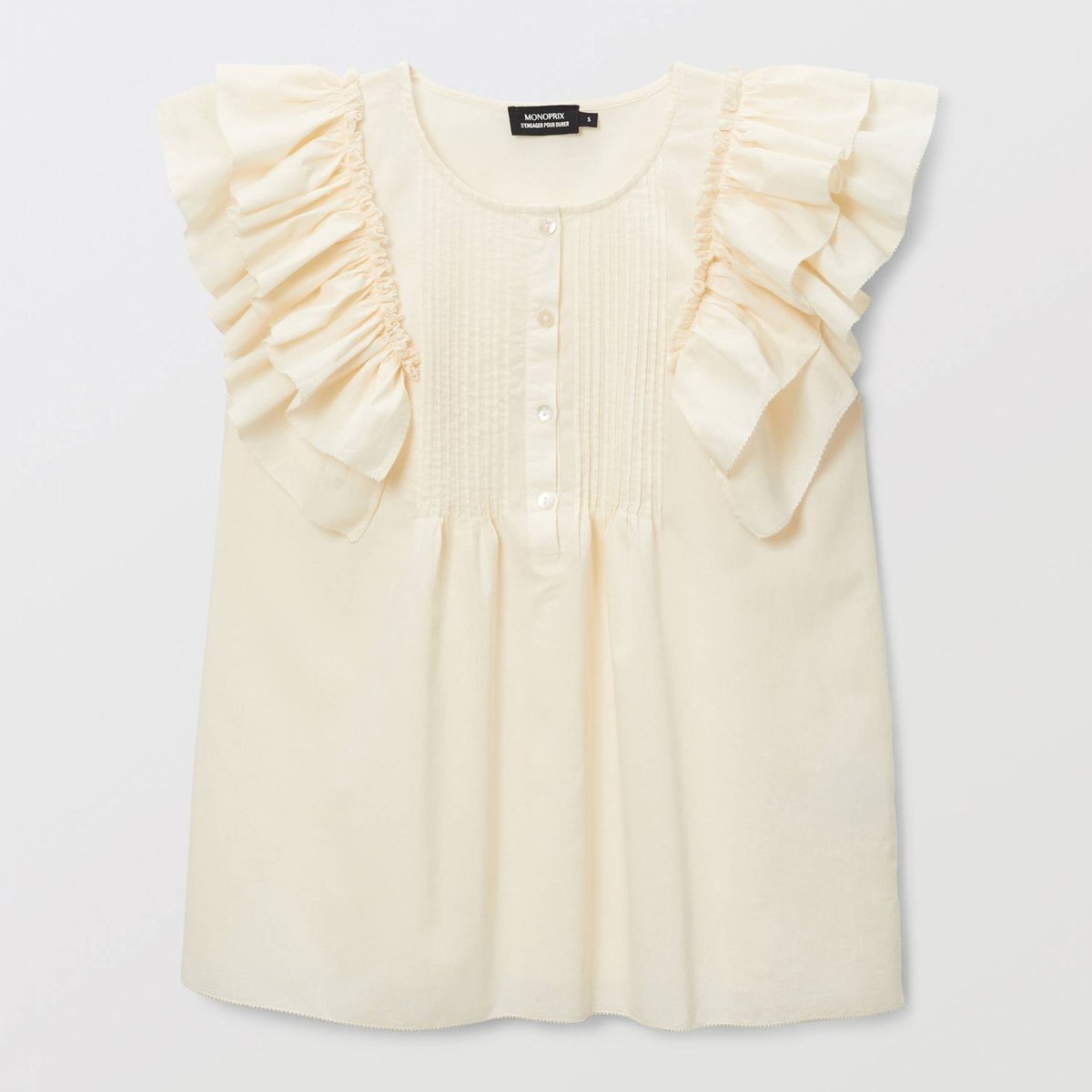 Top sans manches unie en voile de coton BIO GOTS butter cream, MONOPRIX