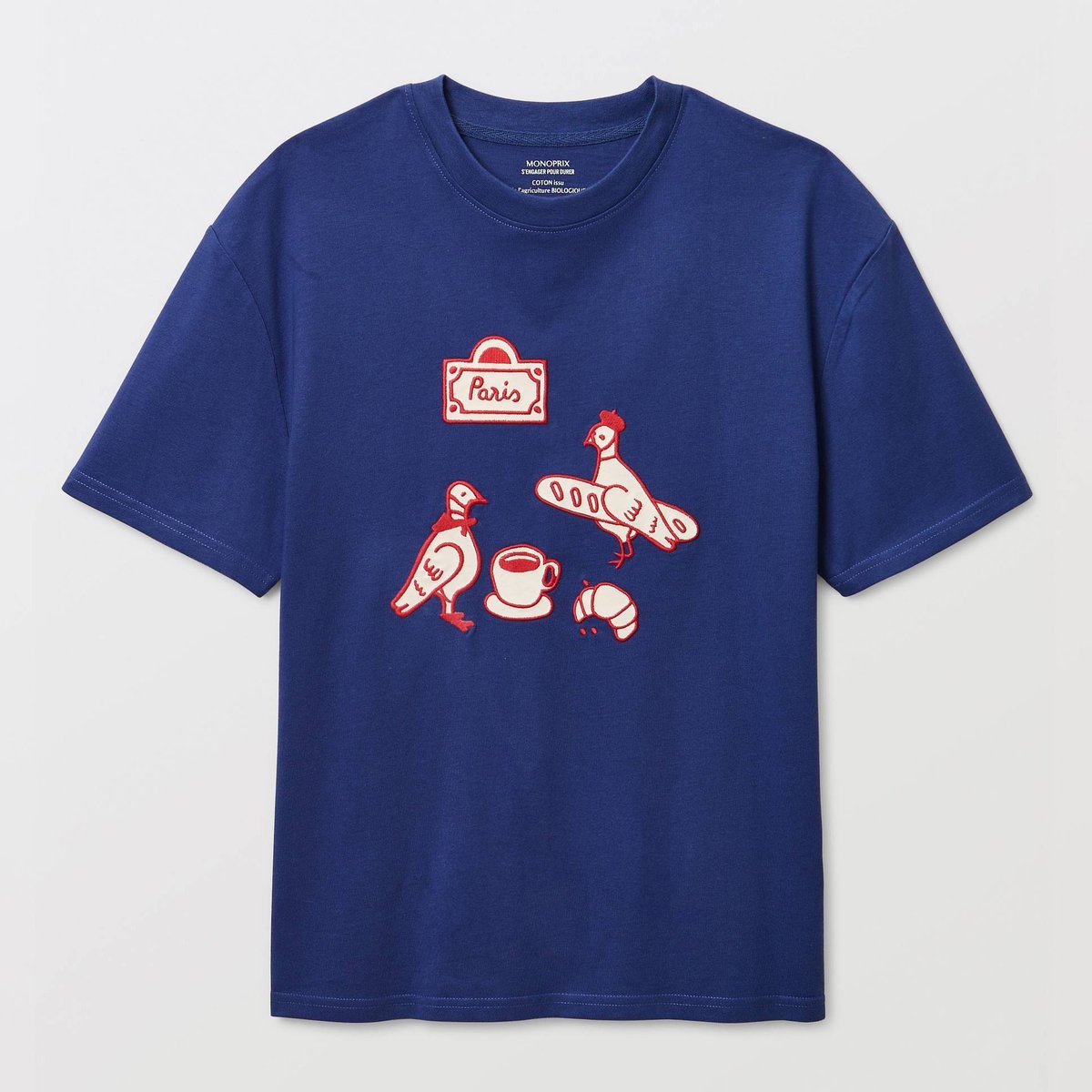 T-shirt manches courtes avec broderie et imprimé en coton BIO GOTS penombre, MONOPRIX