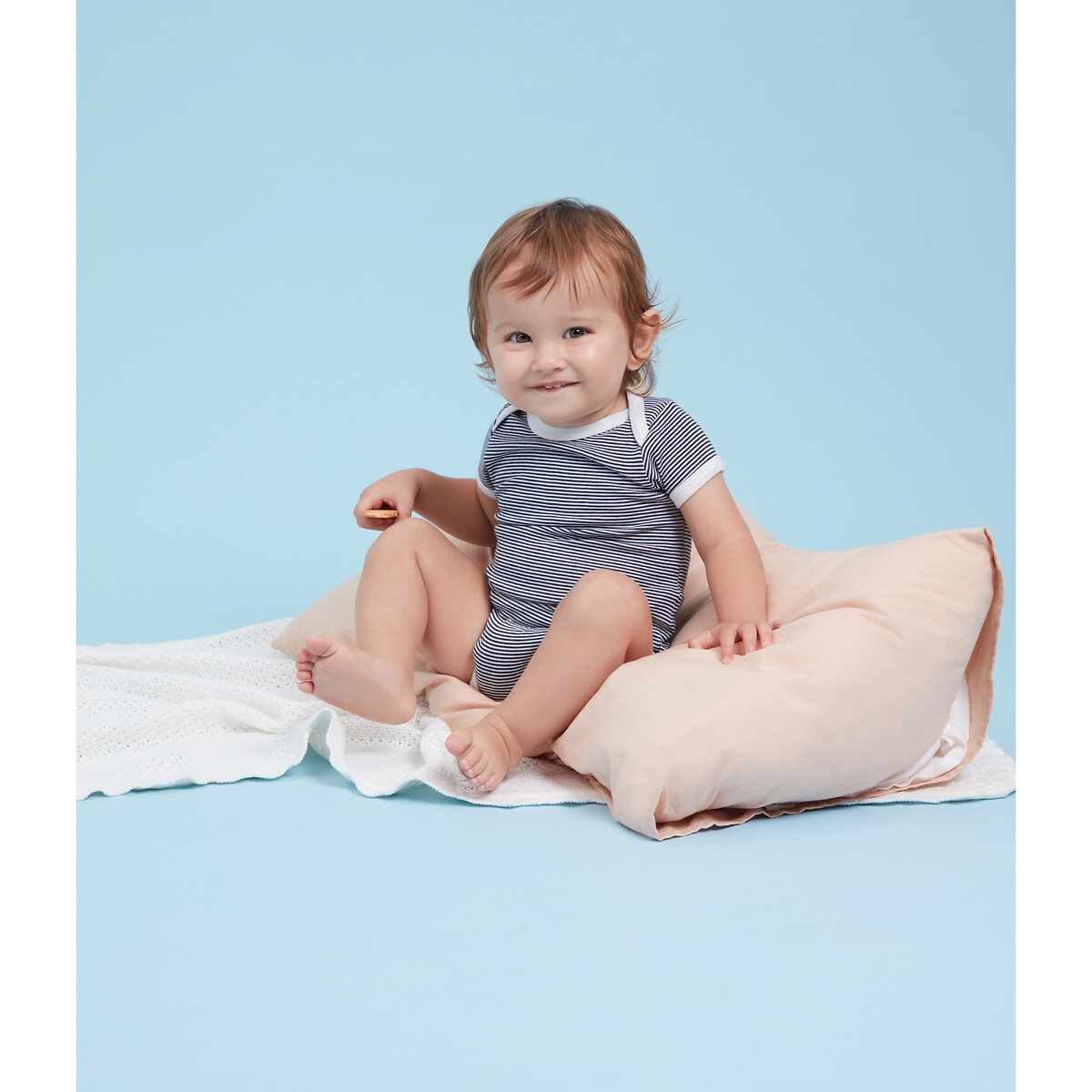Lot de 3 bodies blanc rayé bleu, PETIT BATEAU