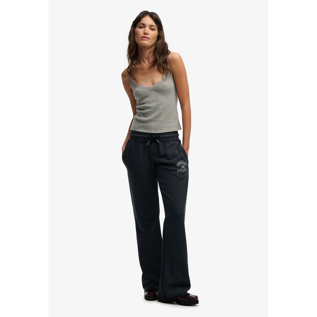 Débardeur Pointelle Col V Athletic Essentials gris chiné, SUPERDRY