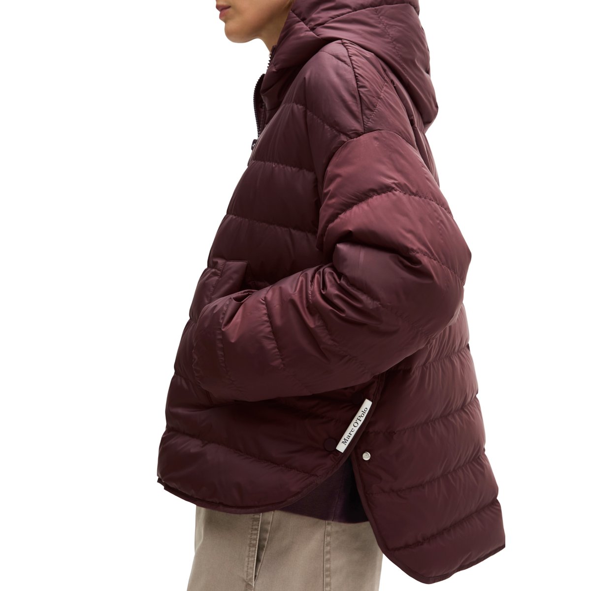 Veste matelassée en duvet avec capuche relaxed en polyester recyclé rouge, MARC O'POLO