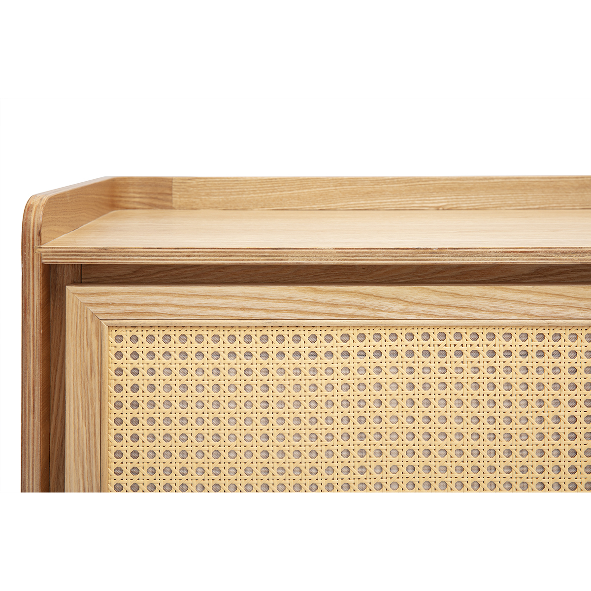 Meuble TV en bois clair frêne et cannage rotin L200 cm ELSY couleur unique, MILIBOO