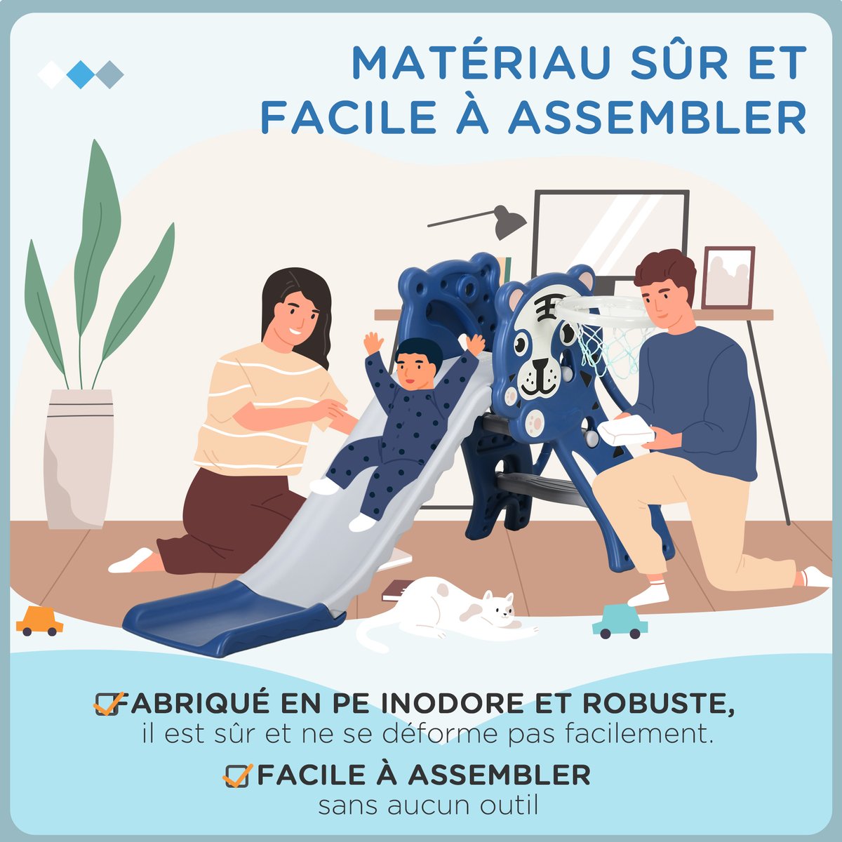 Toboggan pour enfants PE Bleu bleu, AIYAPLAY