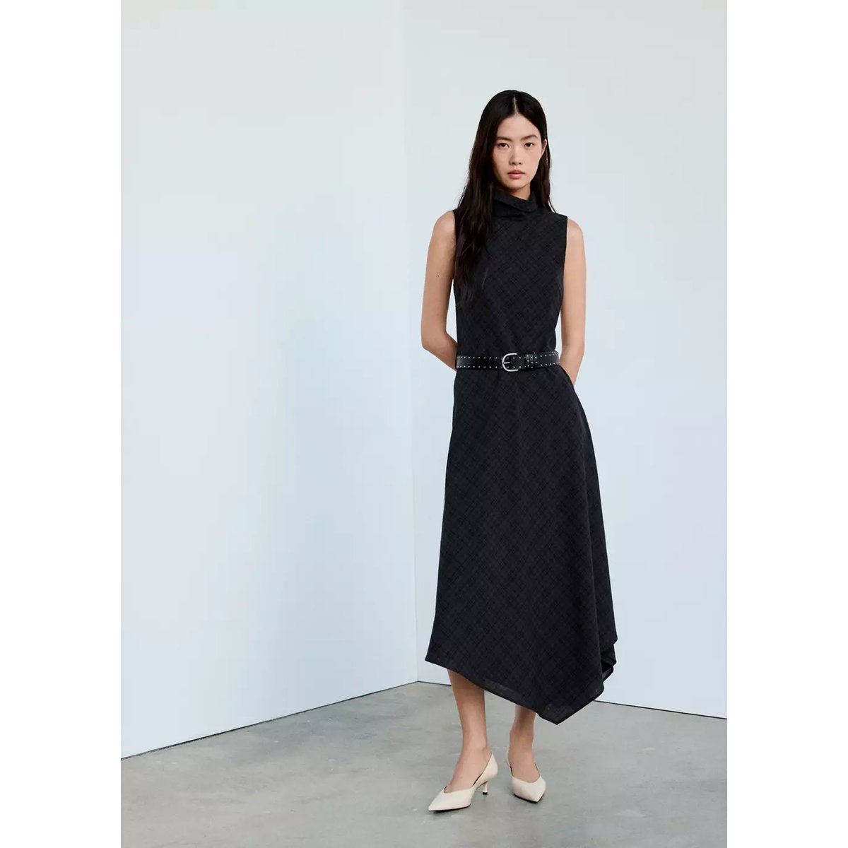 Robe à carreaux avec ceinture gris, MANGO