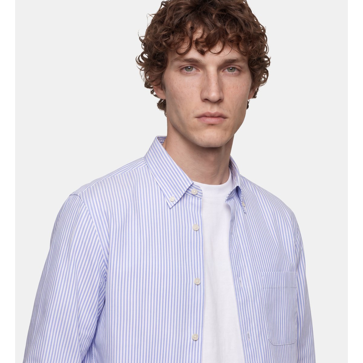 Chemise droite tirstri 1 coton bleu et blanc, GALERIES LAFAYETTE
