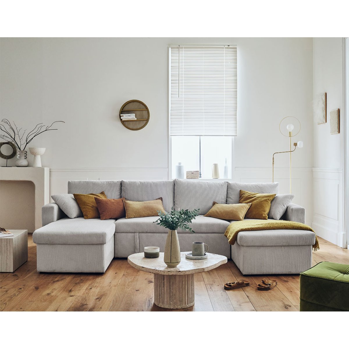 Canapé panoramique convertible 7 places, CYRUS gris clair, BEST MOBILIER