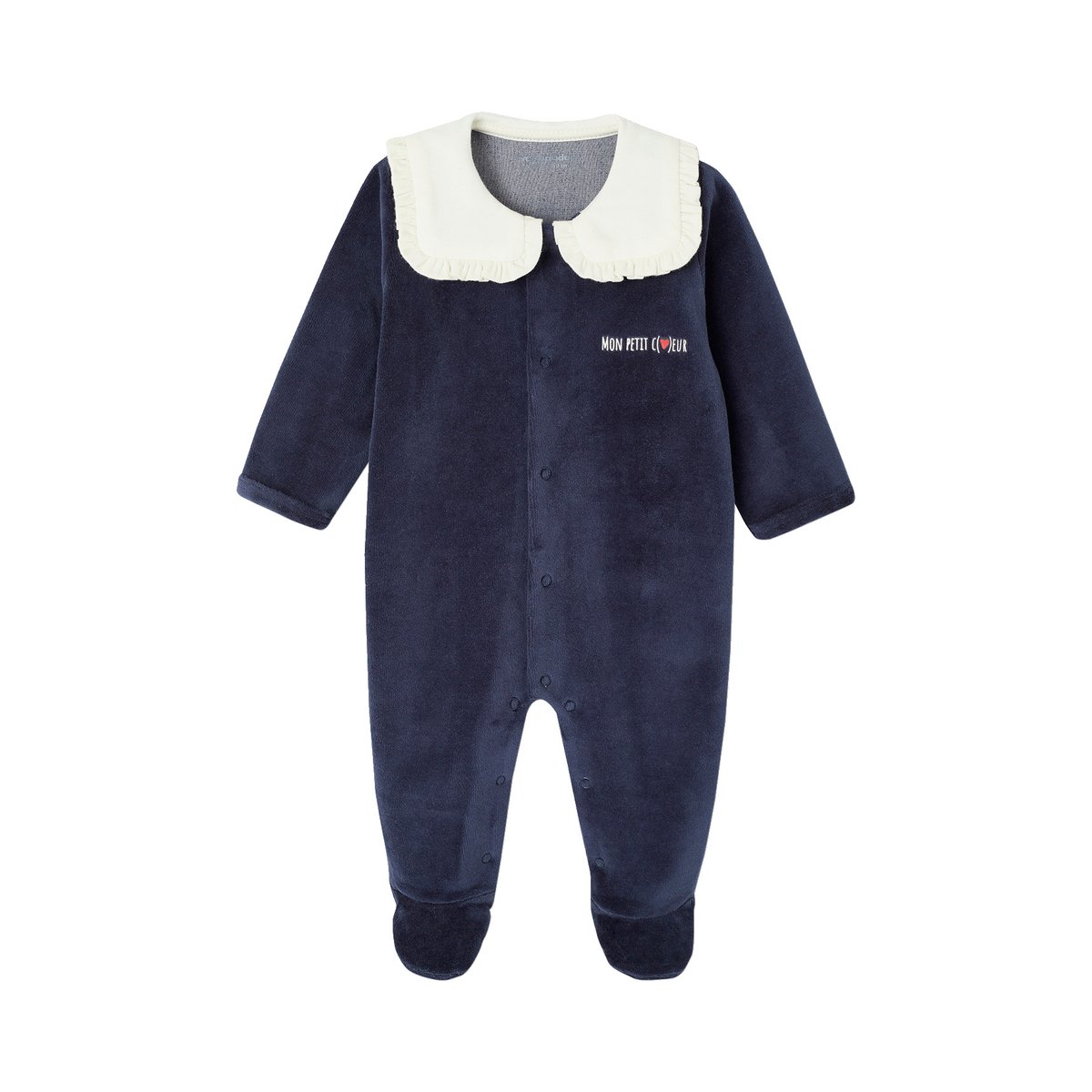 Lot de 3 dors-bien naissance "coeurs" en velours bleu nuit, VERTBAUDET