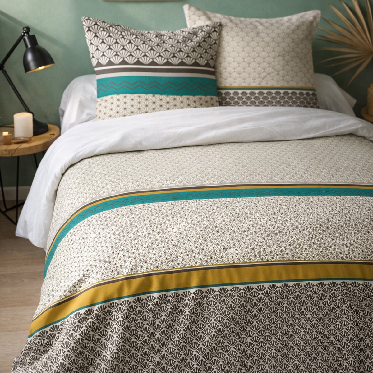 Parure housse de couette imprimée coton, Loxa nude, C DESIGN HOME TEXTILE