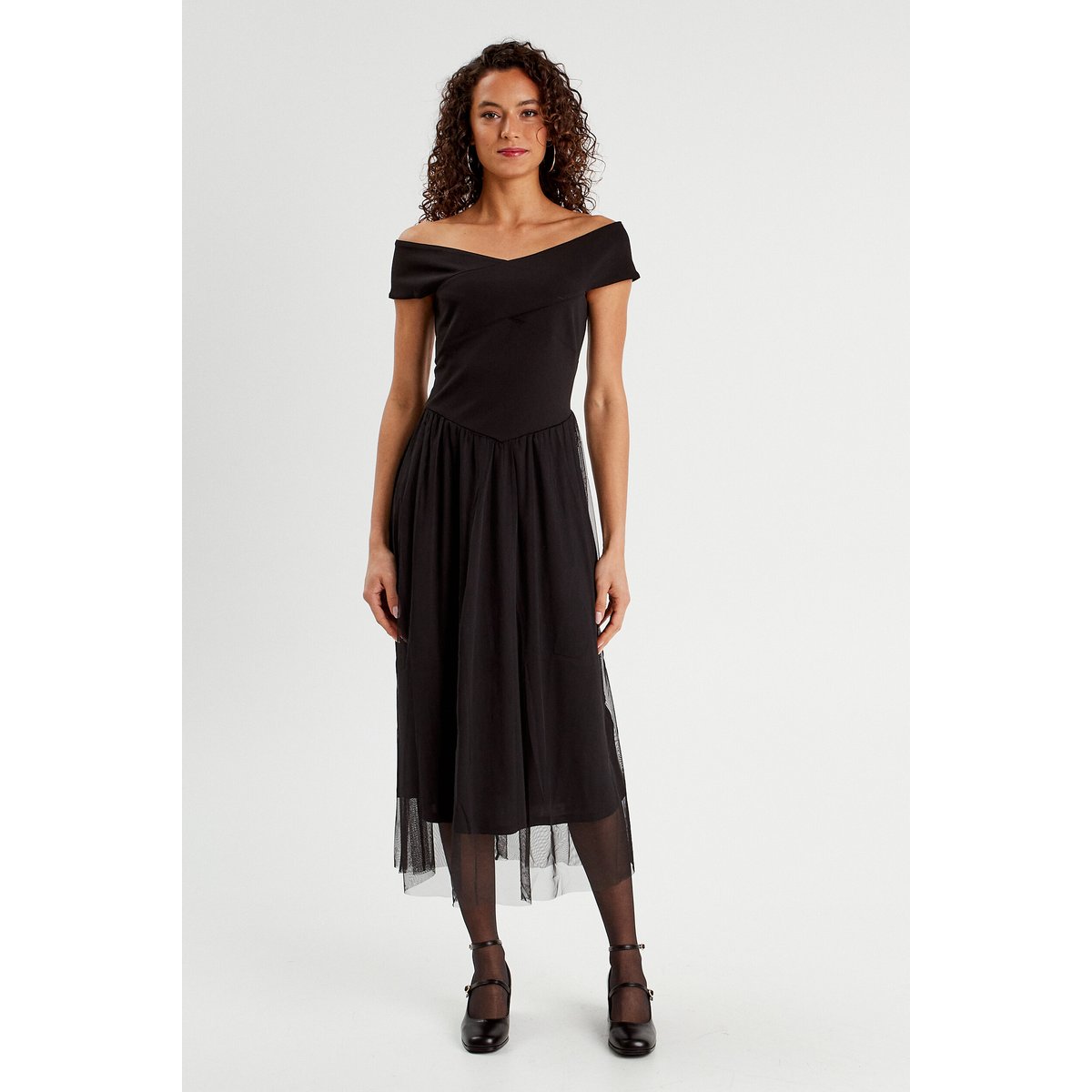 Robe midi bustier évasée noir, CACHE CACHE