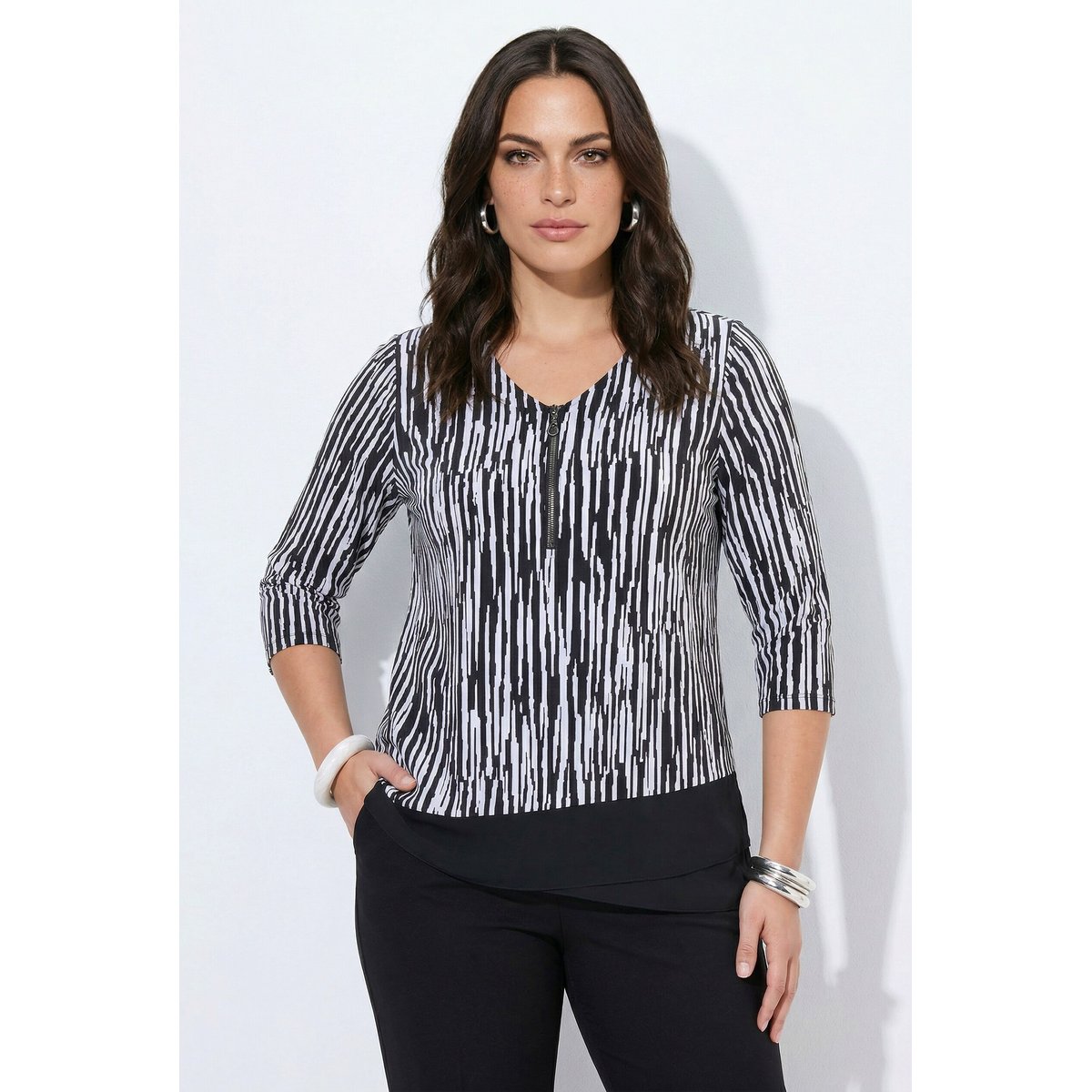 T-shirt rayé au tombé fluide noir, ULLA POPKEN