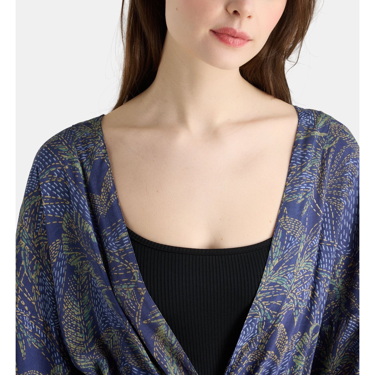 Kimono court prisca motif floral bleu marine, GALERIES LAFAYETTE