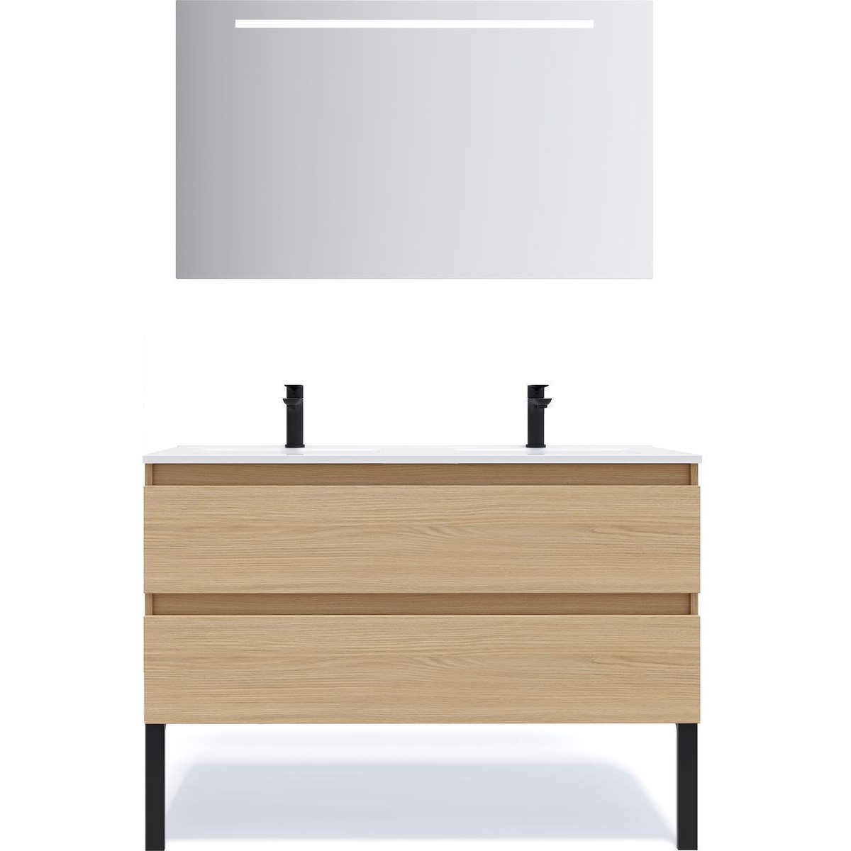 Ensemble double vasque 2 tiroirs + miroir - HUDSON chêne clair, HOMIFAB
