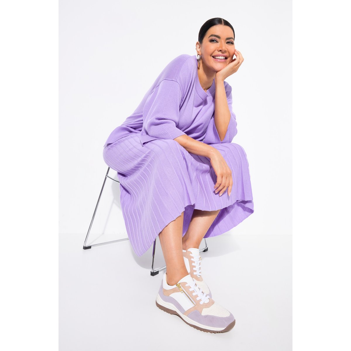 Sneakers en cuir, tirette , pied large lavande, ULLA POPKEN