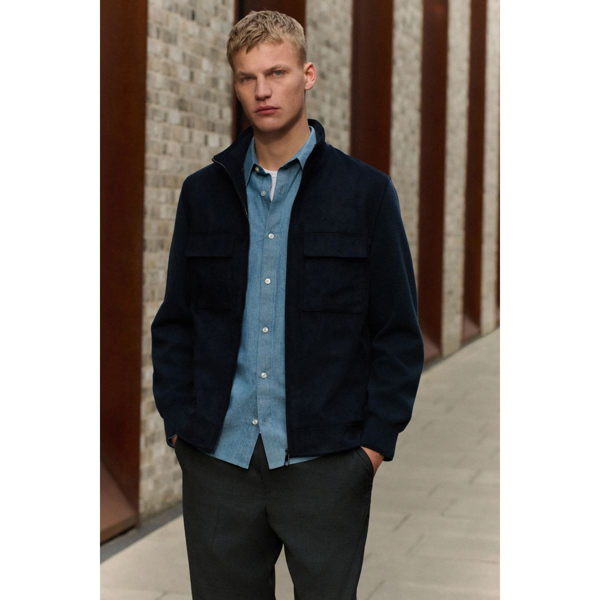Veste en daim synthétique avec manches maille bleu marine, NEXT