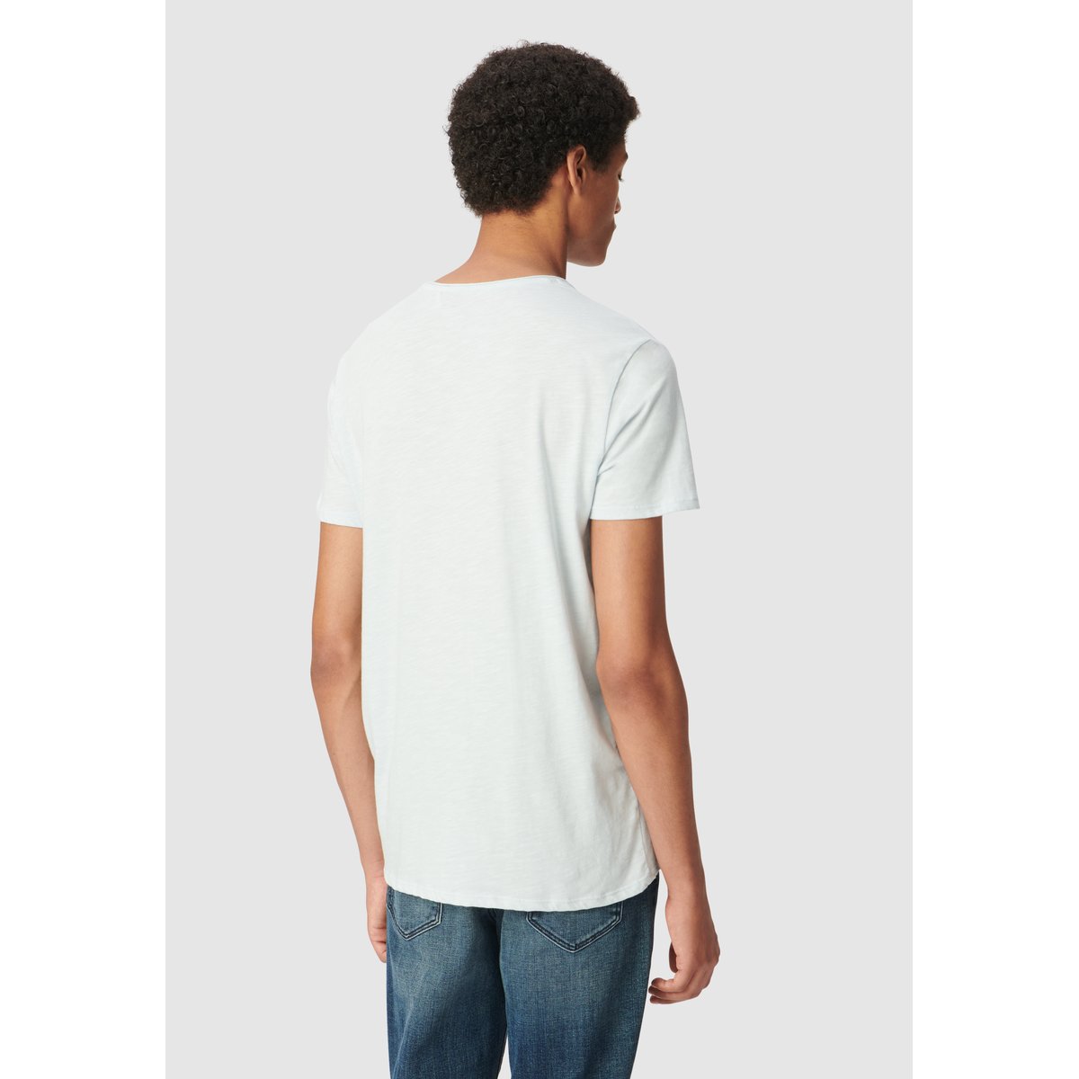 Tee-shirt coton bio col V ESSENTIEL bleu ciel, IKKS