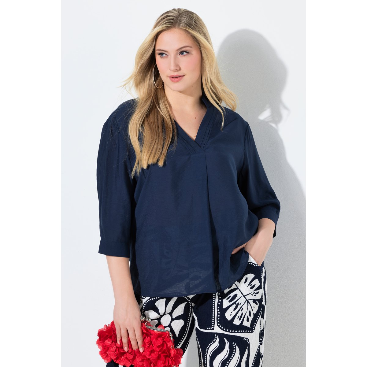 Blouse-tunique oversize, passepoils marine, ULLA POPKEN