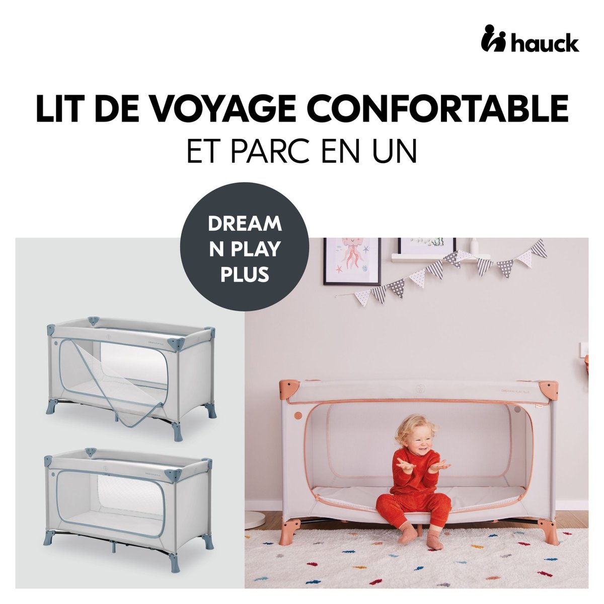 Lit Parapluie Dream And Play Plus gris / bleu, HAUCK