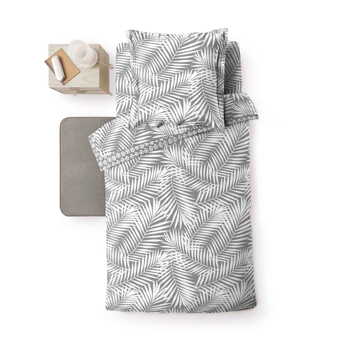 Drap housse 90 x 190 cm Botania gris gris, EDEN