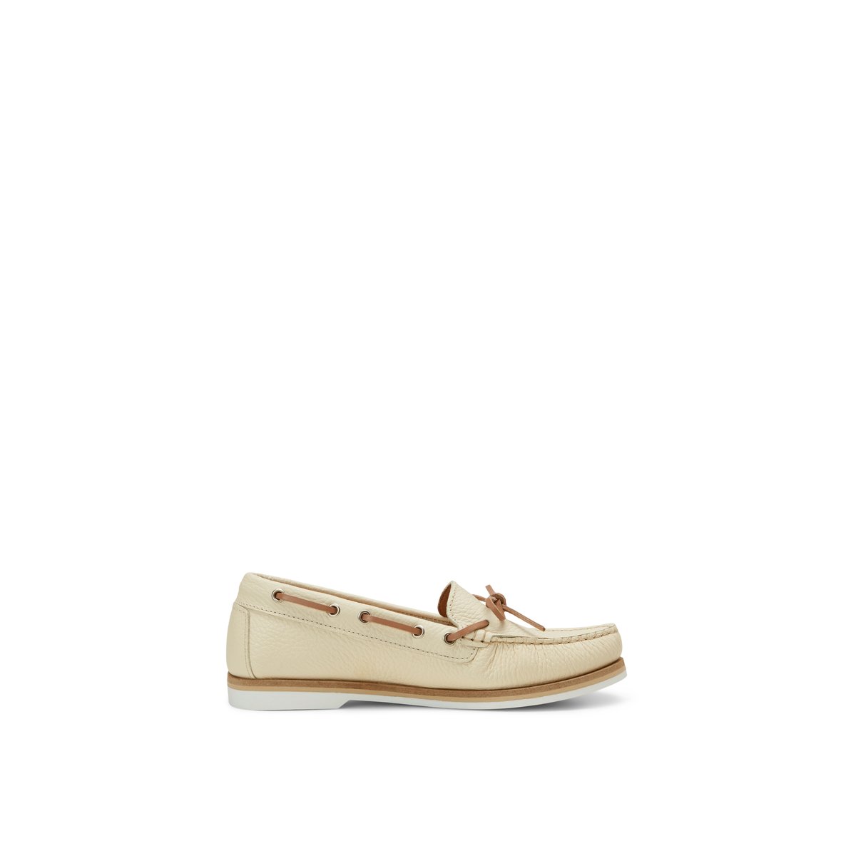 Chaussure bateau en cuir de vache grainé nature, MARC O'POLO