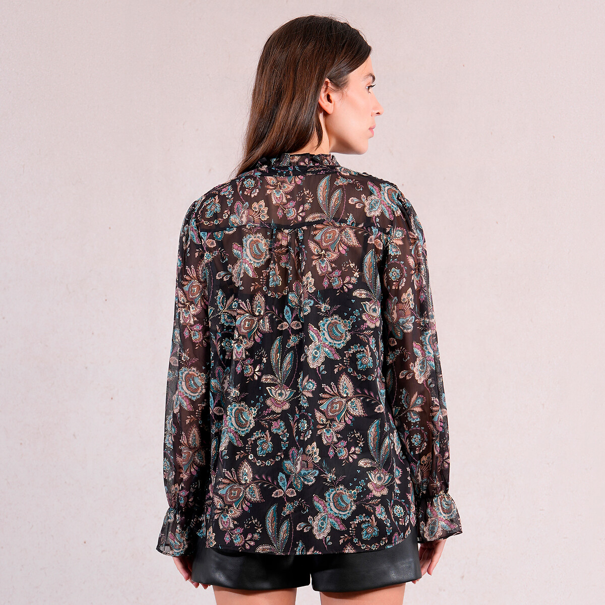 Printed Voile Blouse black print, MOLLY BRACKEN