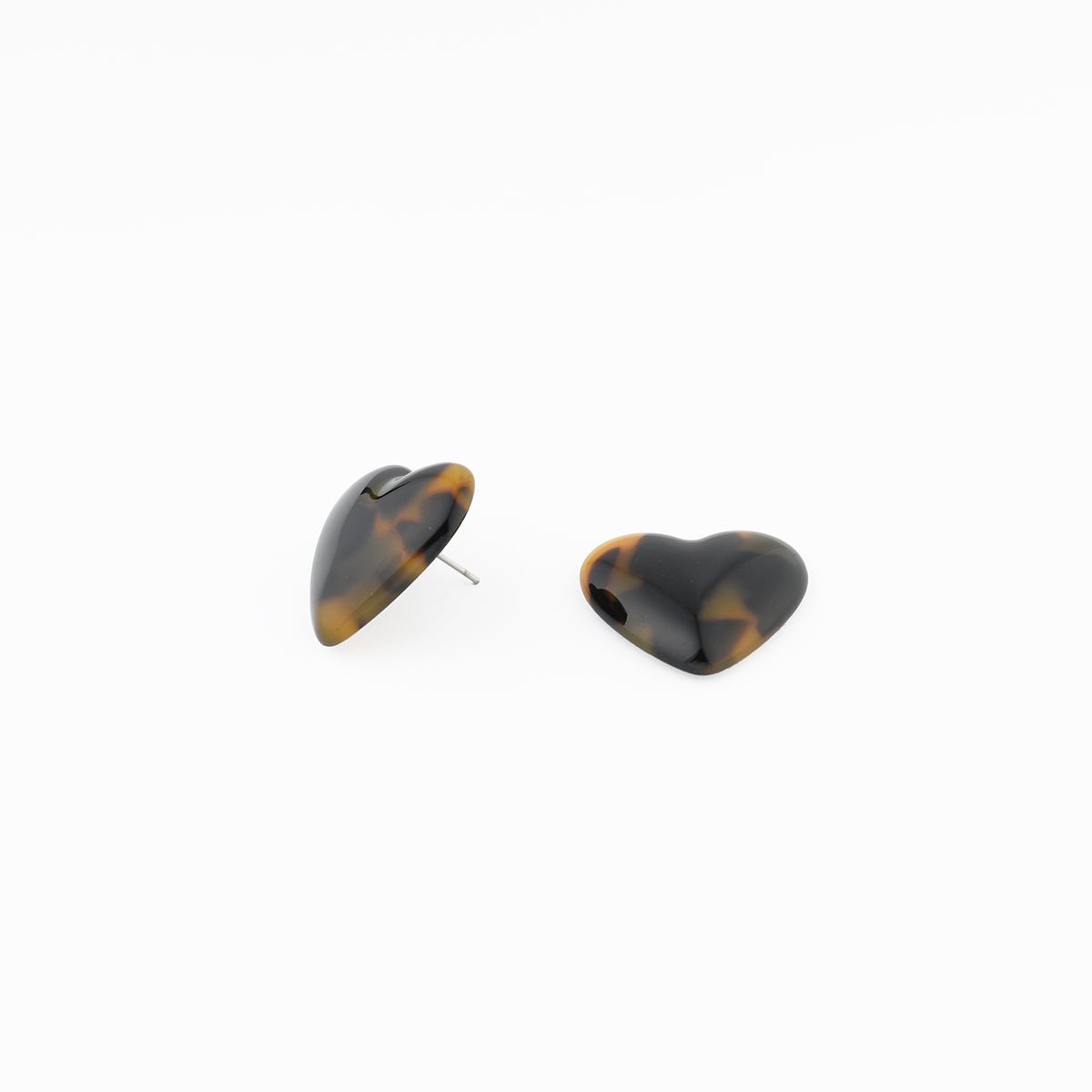 Boucles d'oreilles cœurs en résine écaille marron, BALABOOSTE