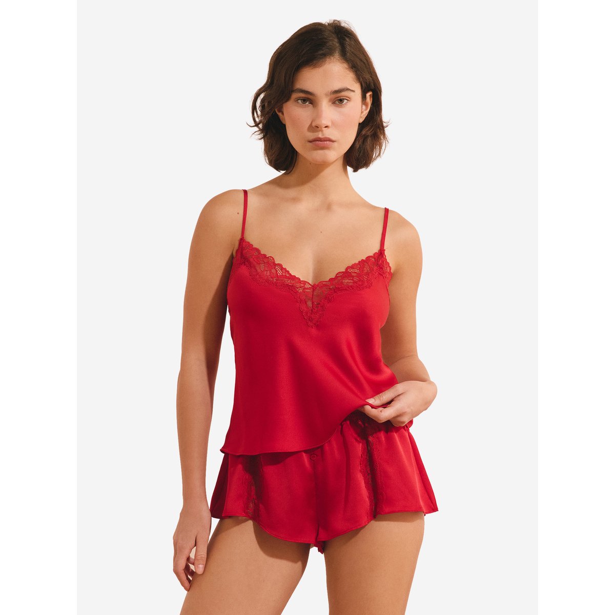 Short de pyjama avec détails dentelle MUSA rouge, ETAM