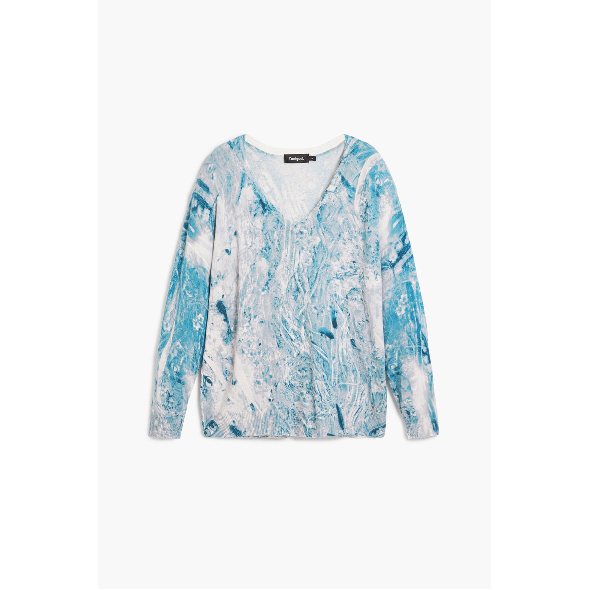 Pull col en v à motif abstrait bleu, DESIGUAL