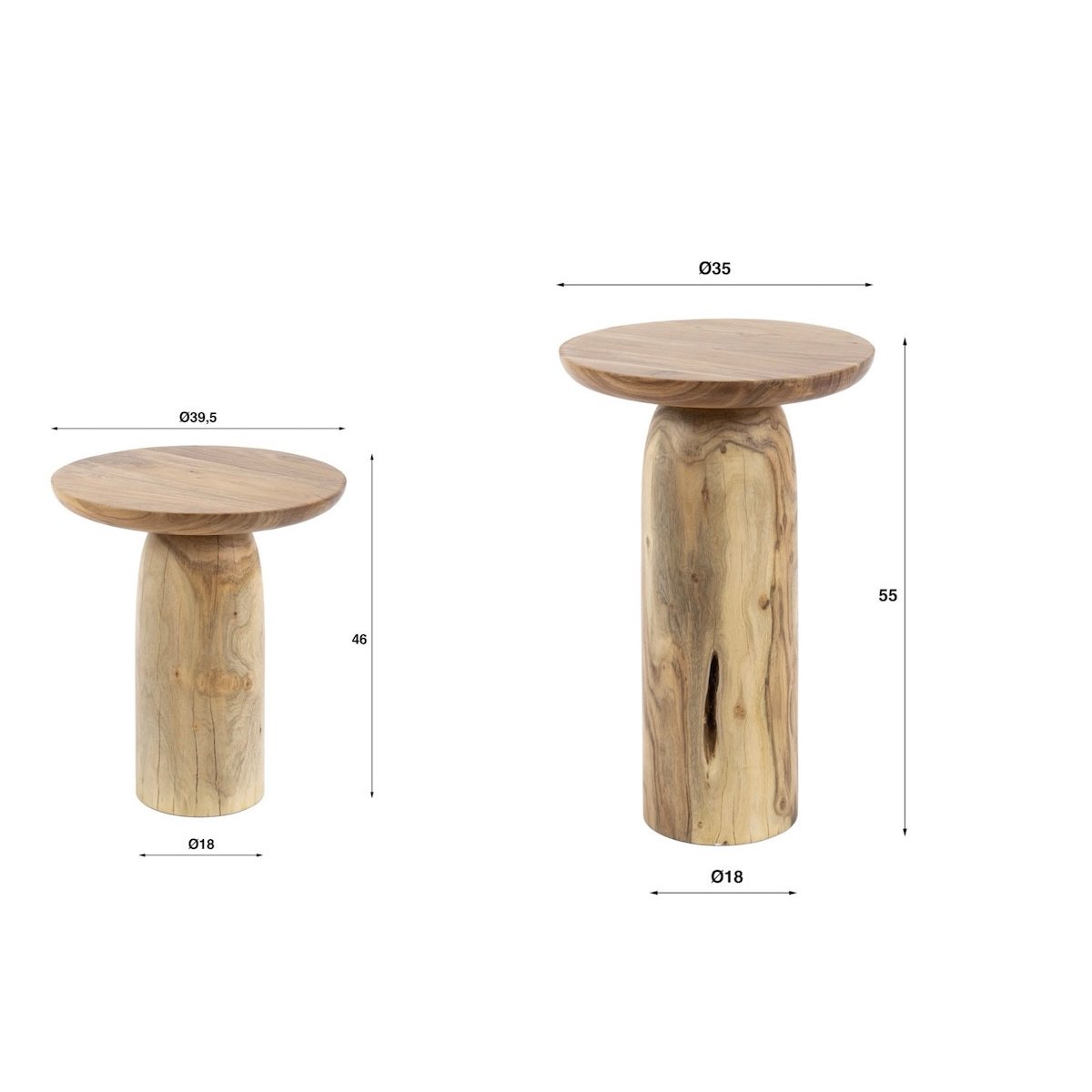 Ensemble de tables d'appoint rondes en bois - CHAWEN marron, MATHI DESIGN