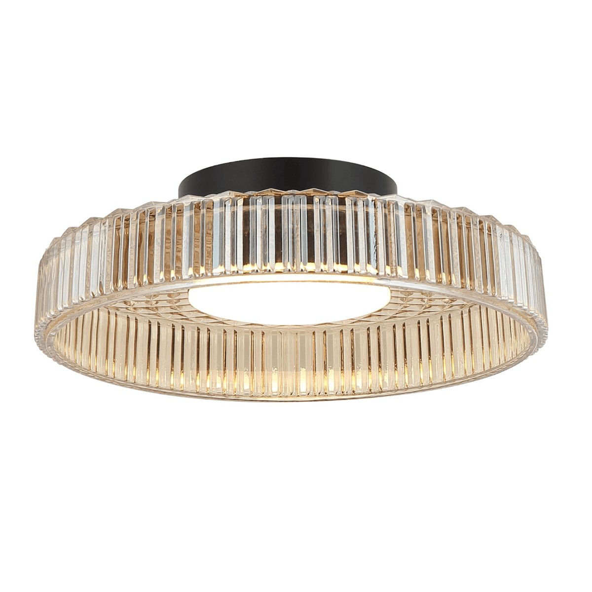 Plafonnier LED en verre ambré strié - DAMIAN noir et ambré, KOSILUM