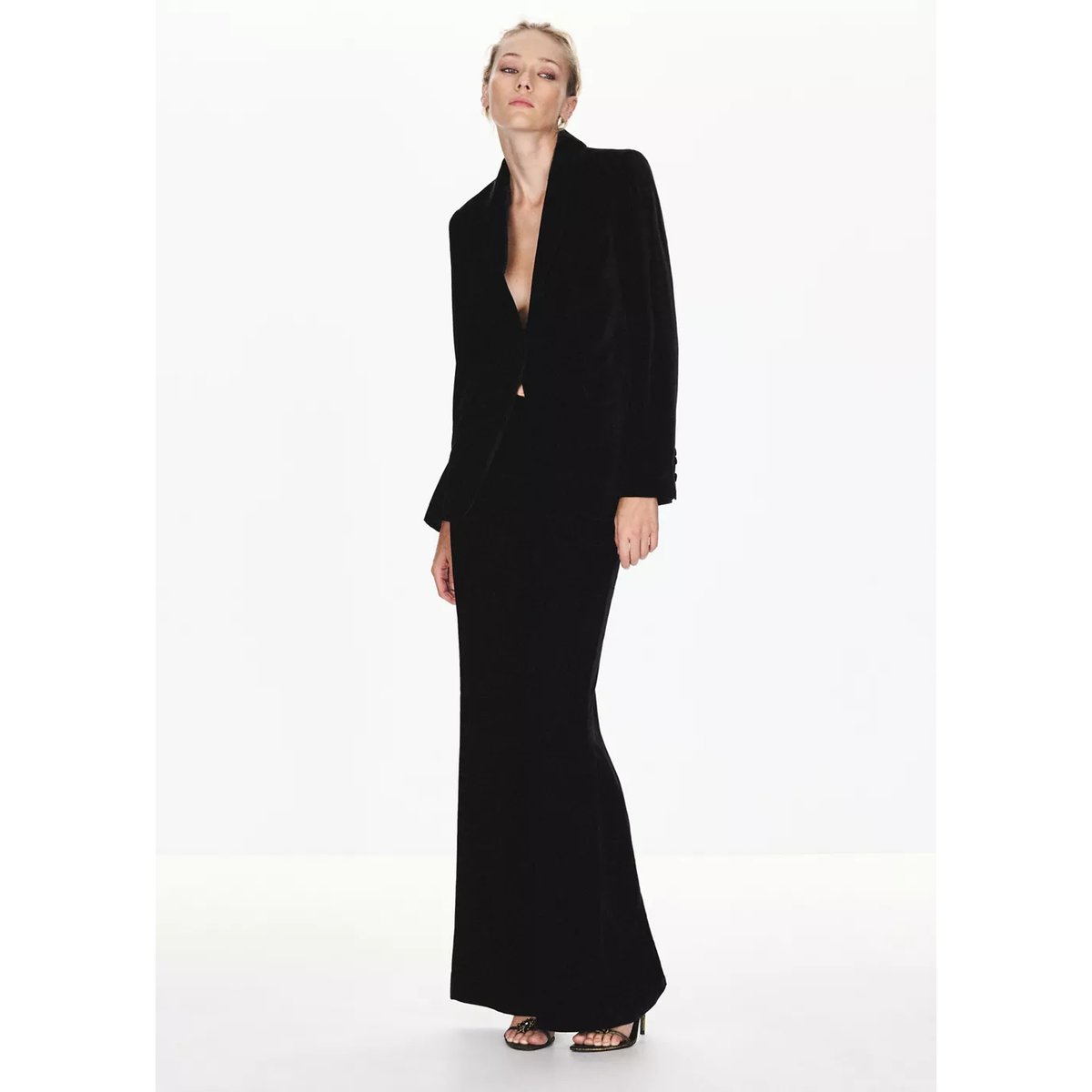 Pantalon costume velours noir, MANGO