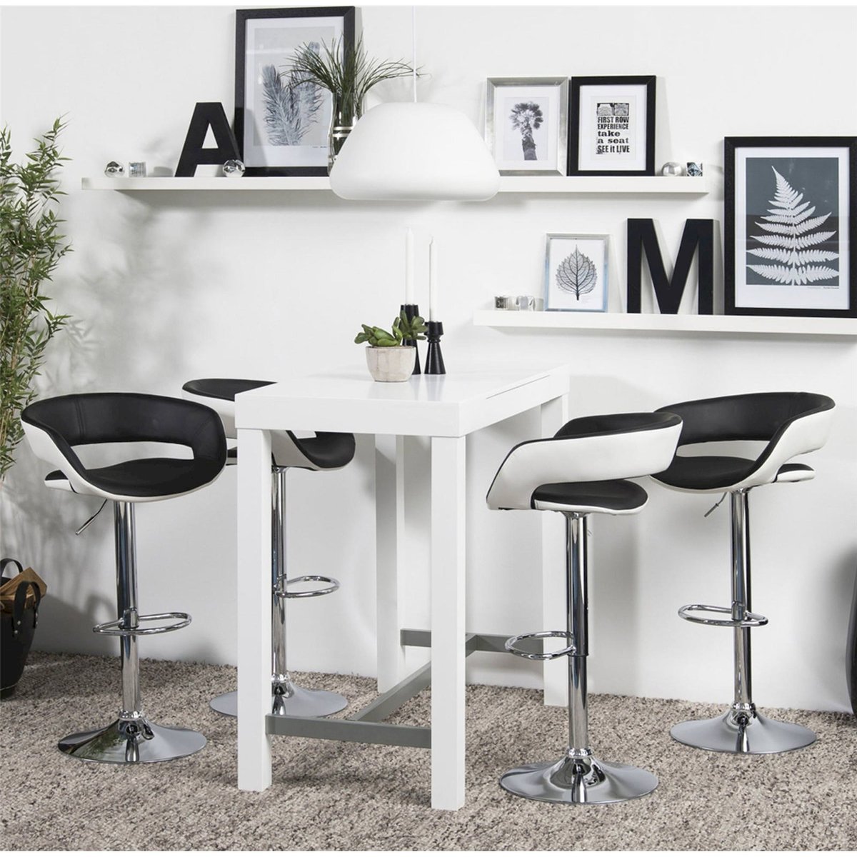 Tabouret de bar réglable collection HANNAH noir et blanc, RECOLLECTION
