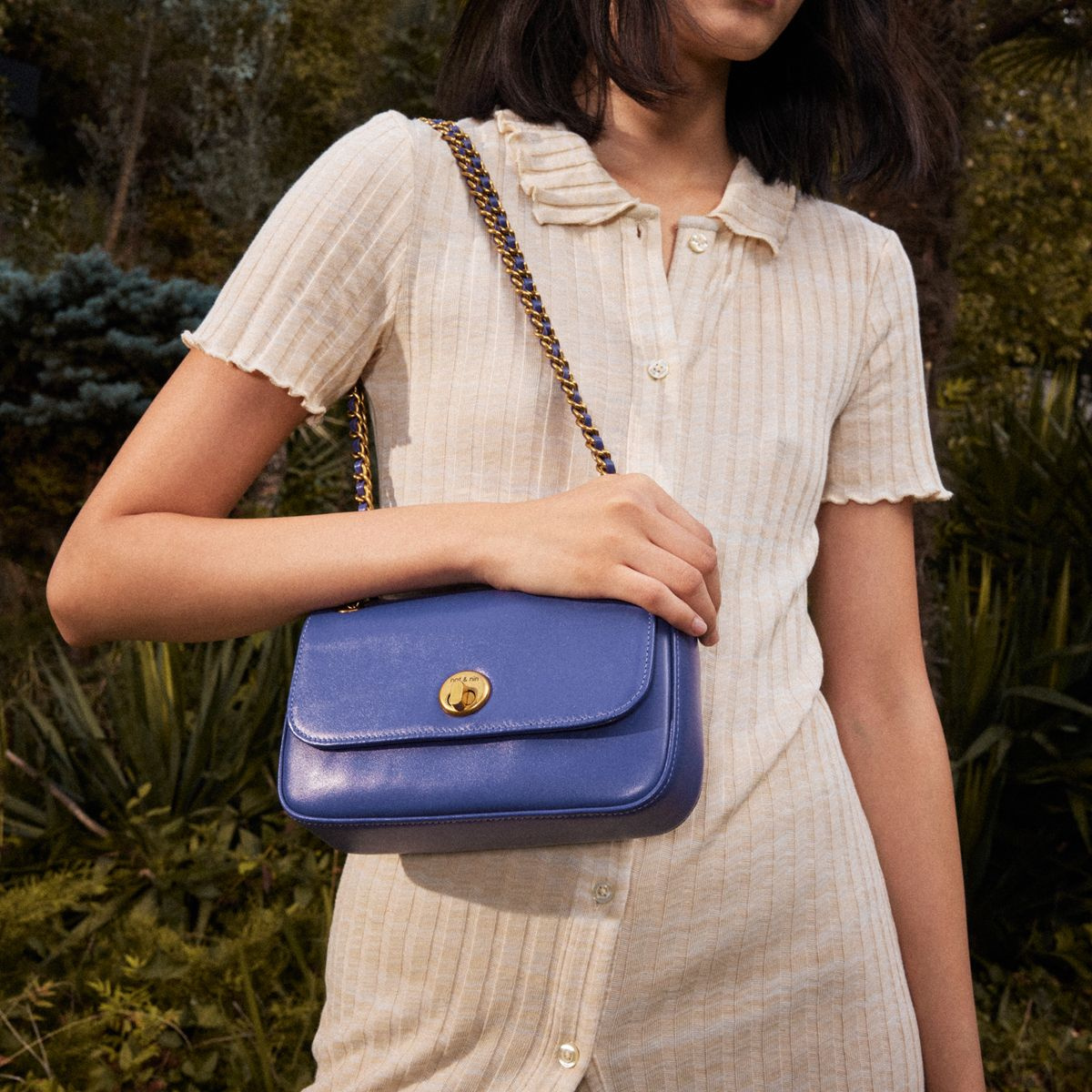 Sac à bandoulière en cuir avec chaîne MINI GRACE lavande, NAT & NIN