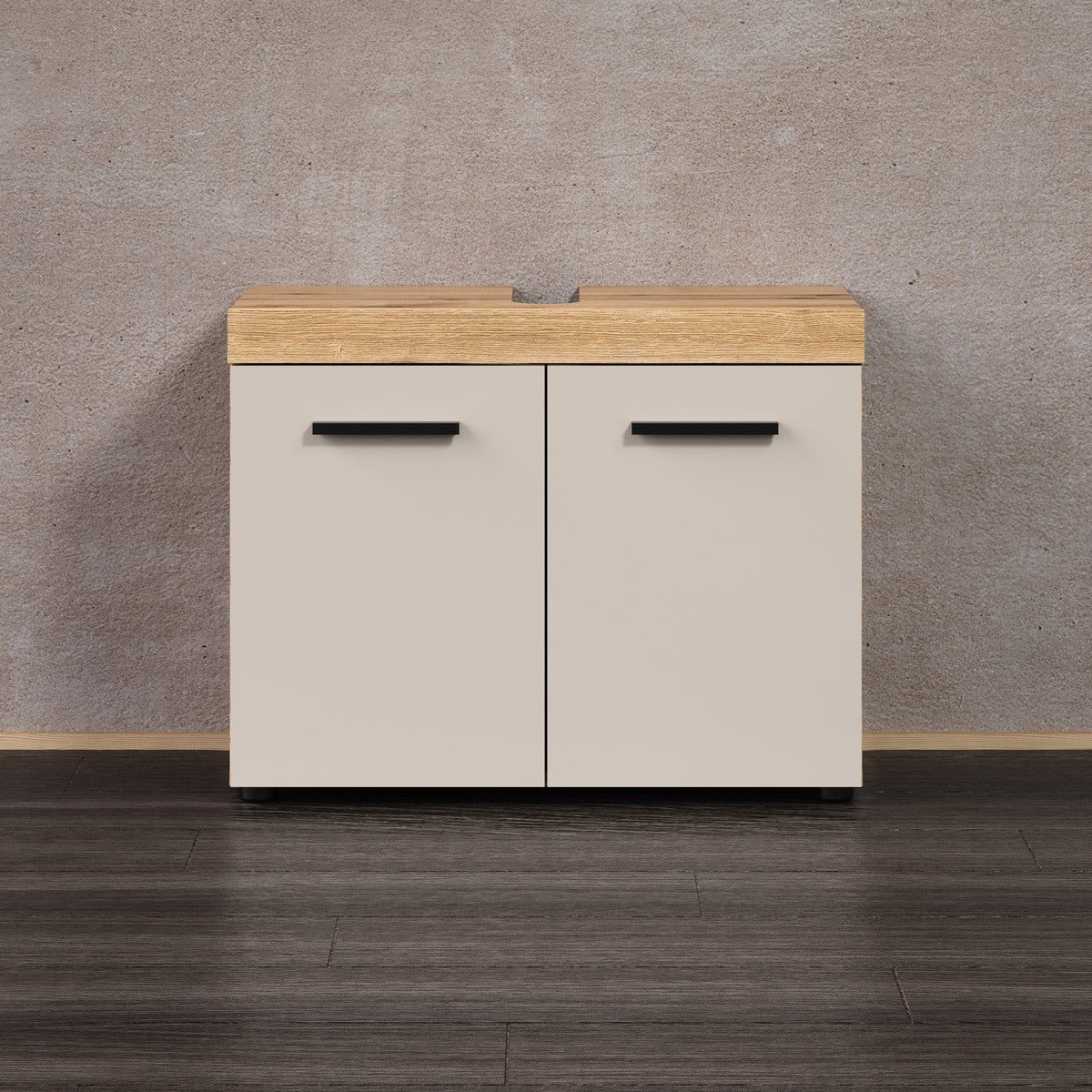 Meuble sous vasque 2 portes décor - MINA beige, CALICOSY