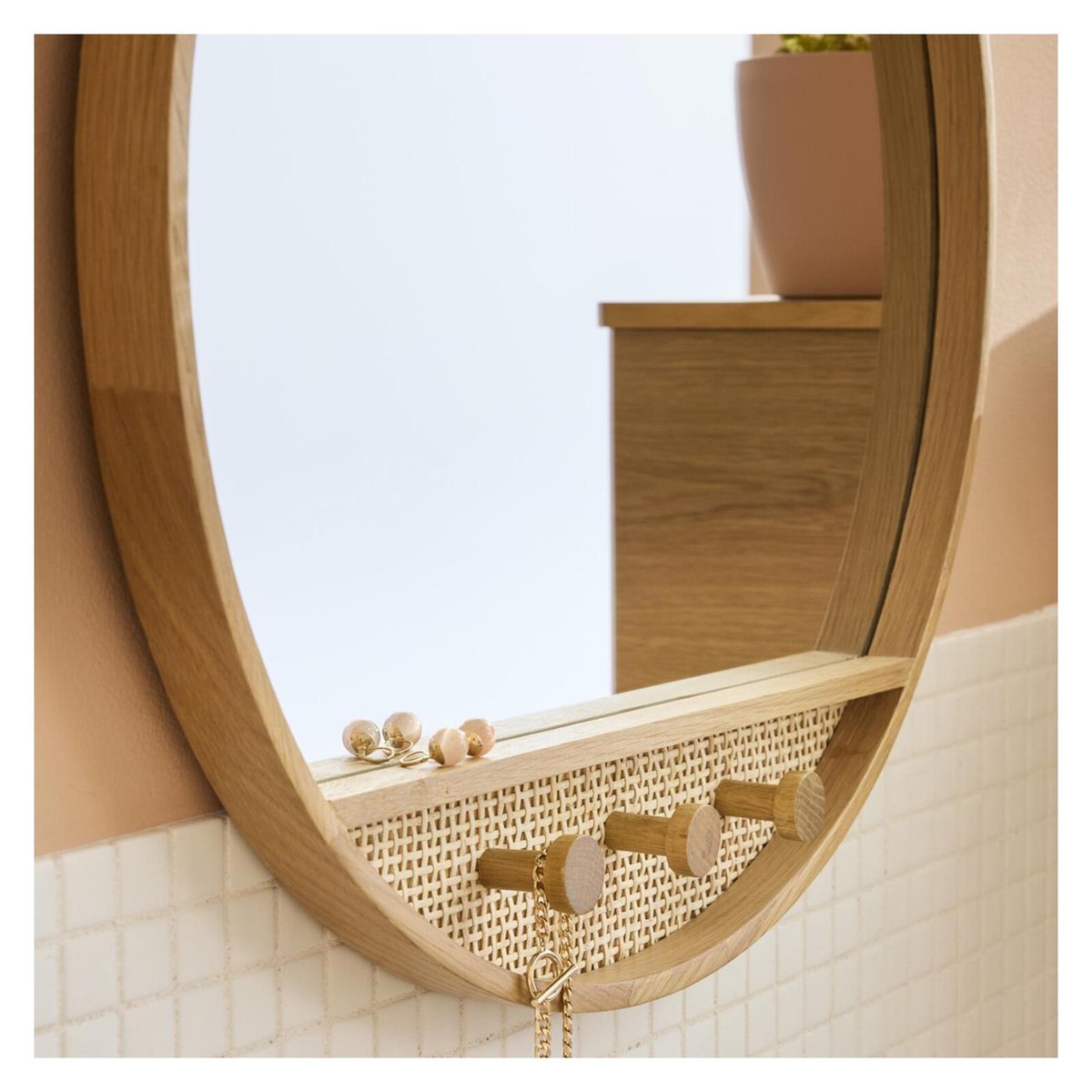 Miroir rond chêne 60x60cm NESTO chêne, MOB IN