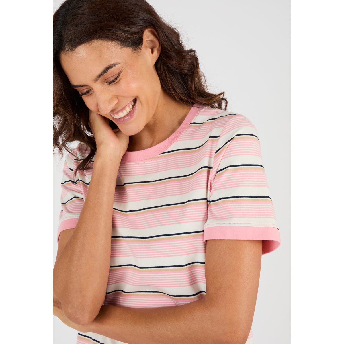 T-shirt rayé en pur coton rose rayé, DAMART