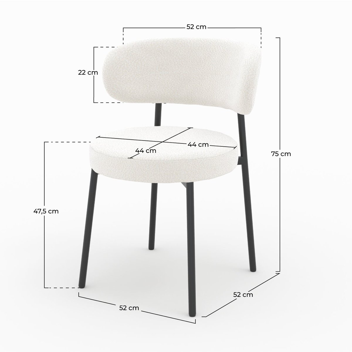 Lot de 2 chaises en tissu bouclé et pieds - MAËLIE blanc cassé, MAISON PAVANE