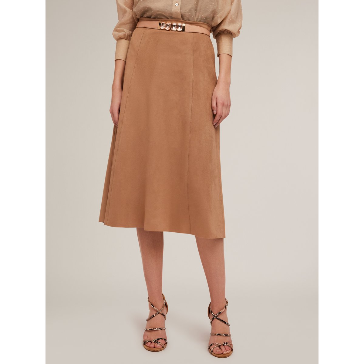 Jupe midi effet suède beige, MOTIVI