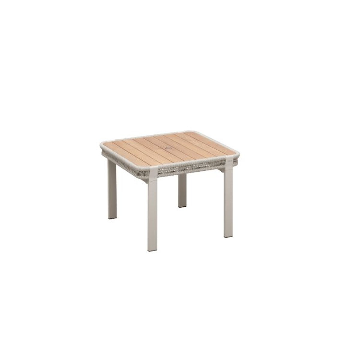 Ensemble repas 4 places jardin en aluminium et corde tressée, OLBY beige laqué poudré, AU JARDIN DE CHLOÉ