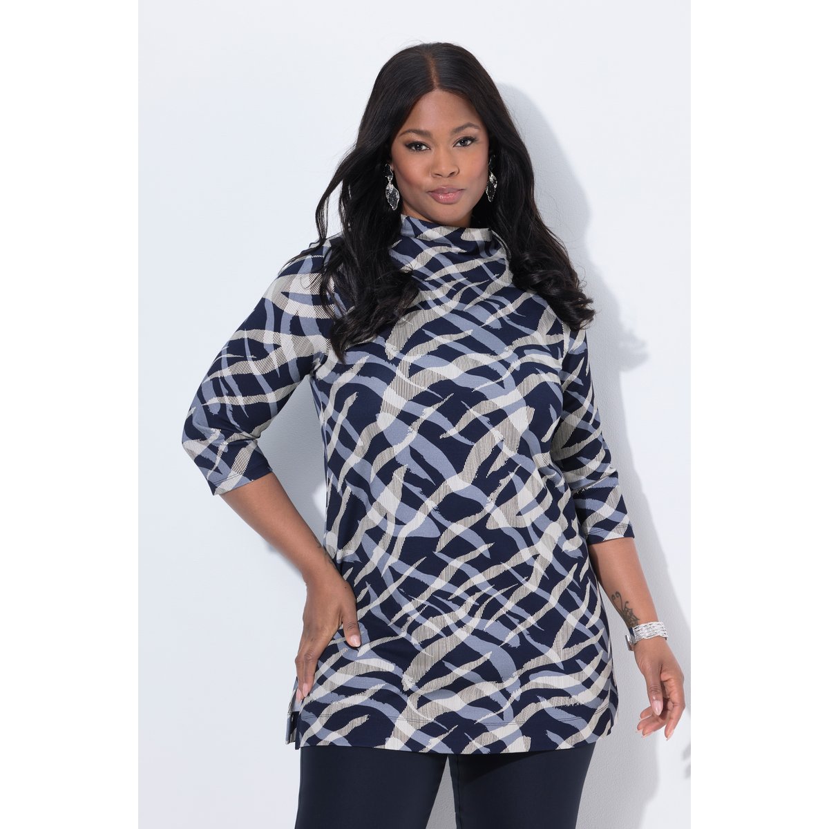 Sweat-shirt, motif zèbre, ligne en A marine foncé, ULLA POPKEN