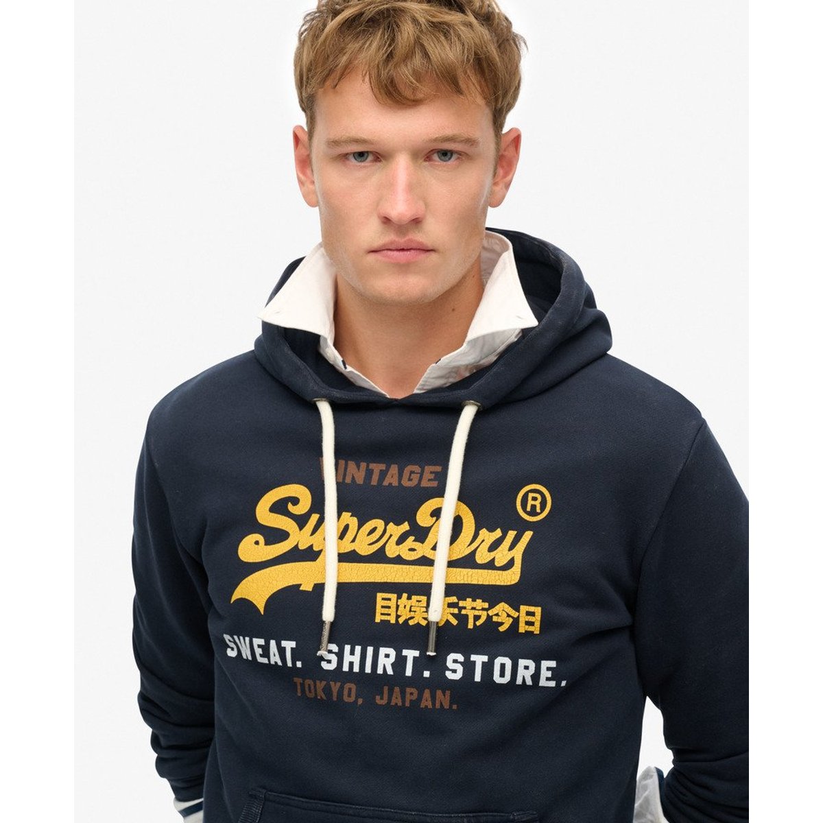 Sweat à capuche décontracté Vintage Logo Cali bleu marine éclipse, SUPERDRY