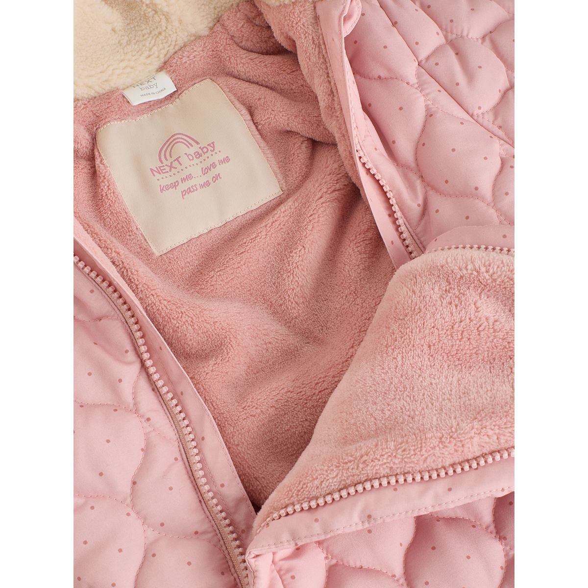 Combinaison à capuche pour bébé nylon rose à pois, double fermeture éclair, NEXT