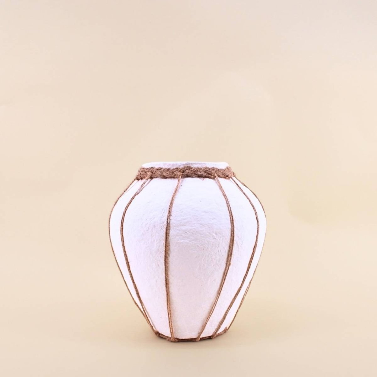 Vase en papier maché déco jute, H25cm blanc, ORNAMI