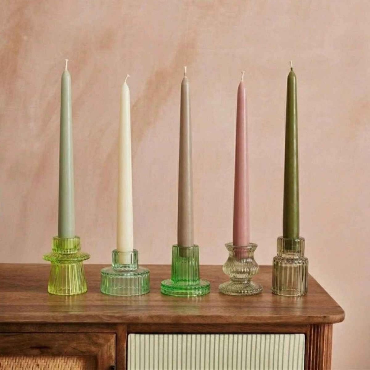 Set de 5 bougeoirs en verre assortis vert, HASHTAG DECO