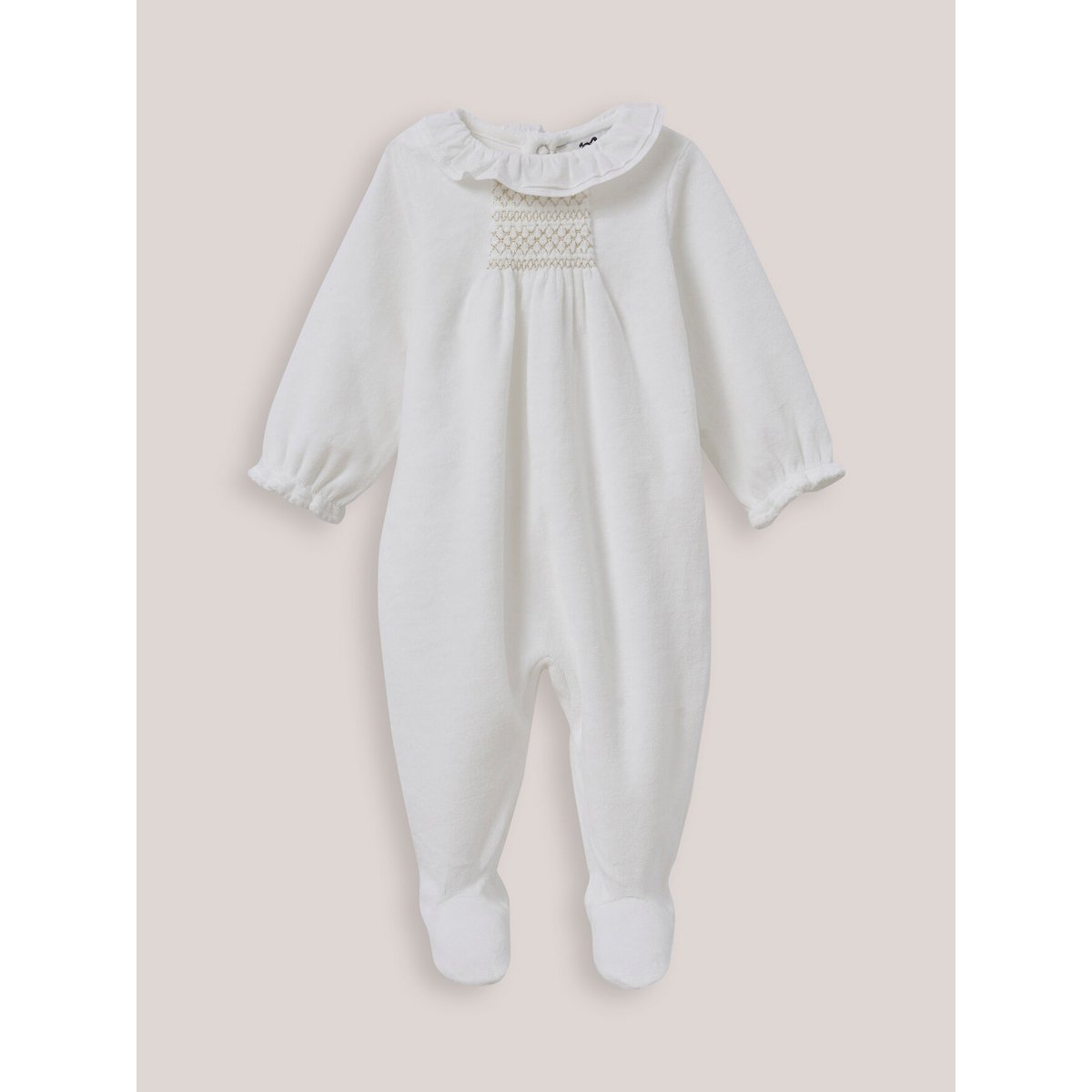 Dors-bien en velours avec collerette blanc doux, CYRILLUS