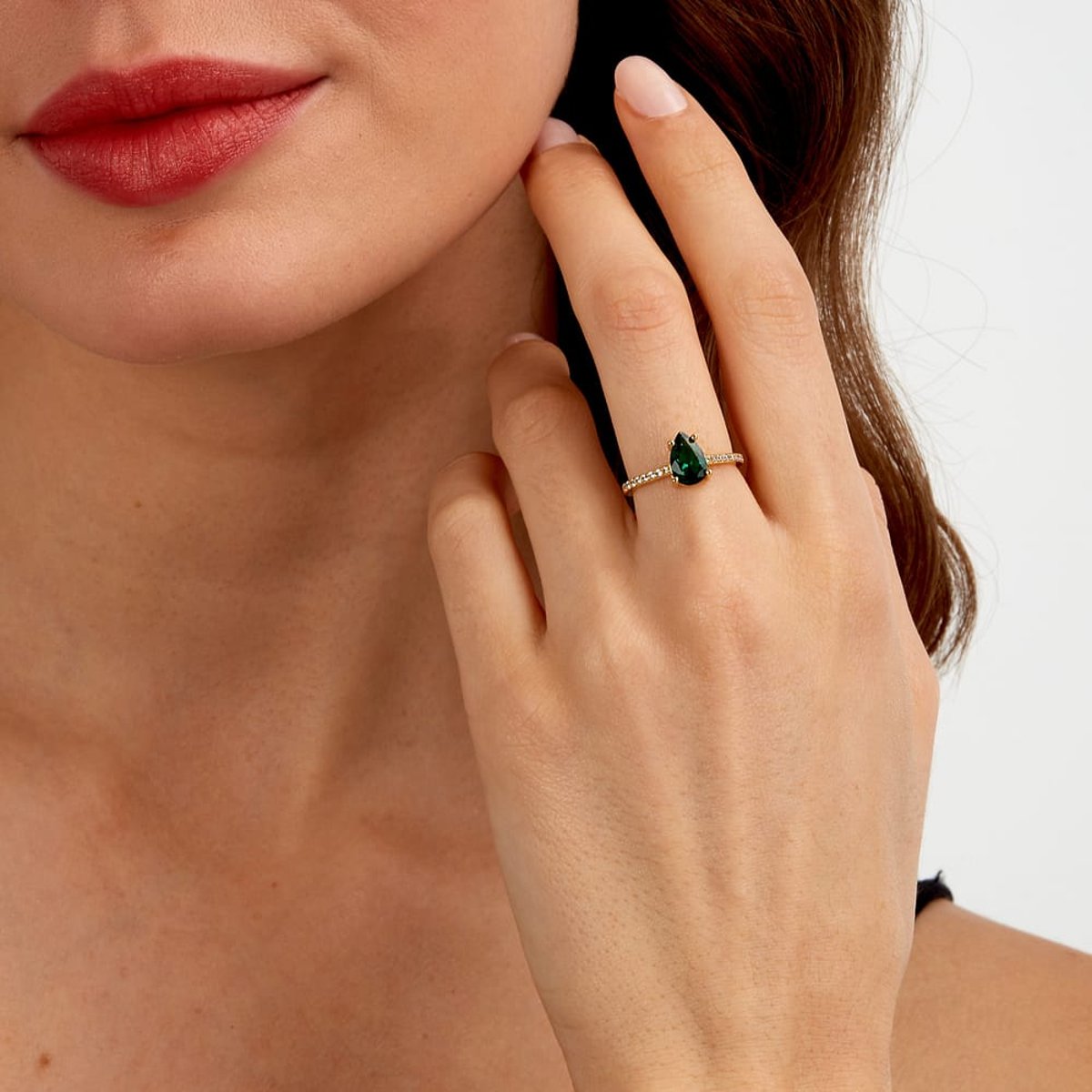 Bague en acier, cristaux, TESORI or jaune, vert, MORELLATO